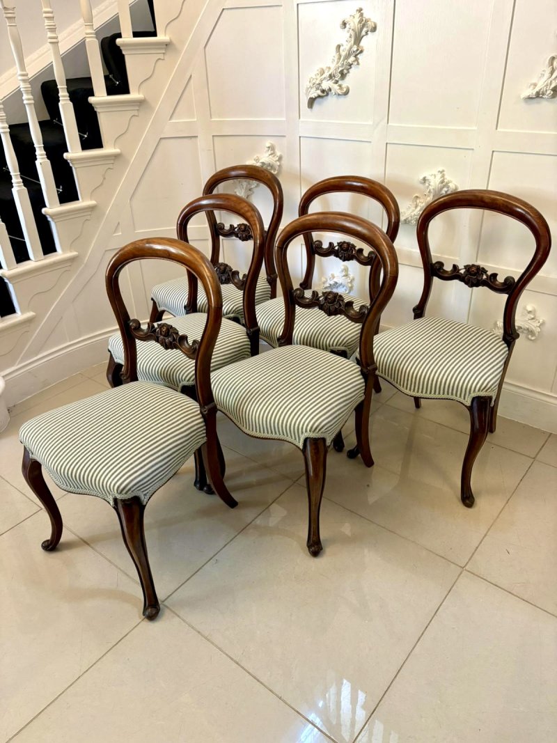 Set of 6 Antique Victorian Quality Carved Mahogany Balloon Back Dining Chairs